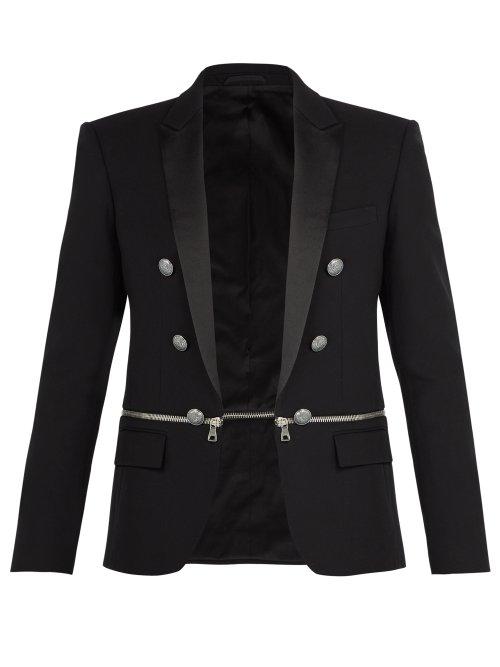 Matchesfashion.com Balmain - Zipped Panel Cotton Blazer - Mens - Black