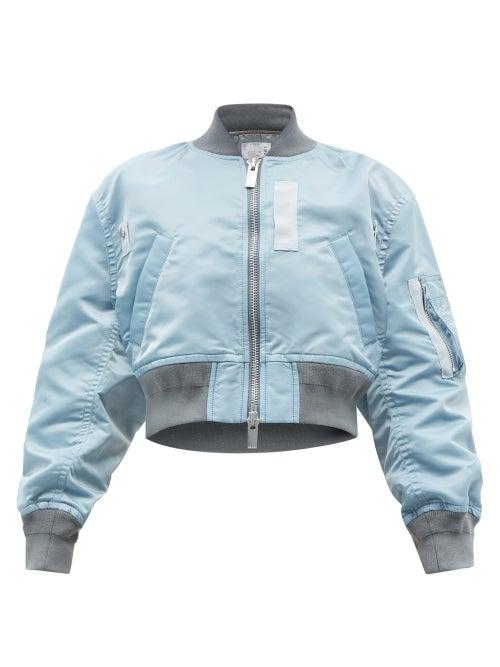 Sacai - Cropped Nylon Bomber Jacket - Womens - Light Blue