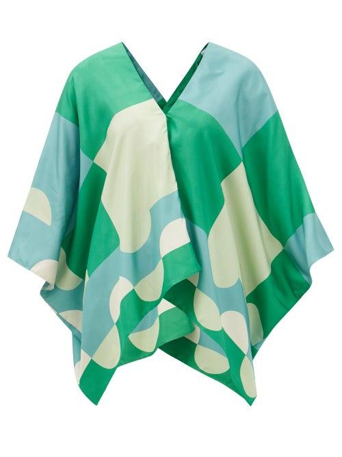 Louisa Parris - The Majorca Colour-block Printed Silk Top - Womens - Green Print