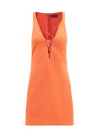 David Koma - Tulle-insert Plunge-neck Crepe Mini Dress - Womens - Light Orange