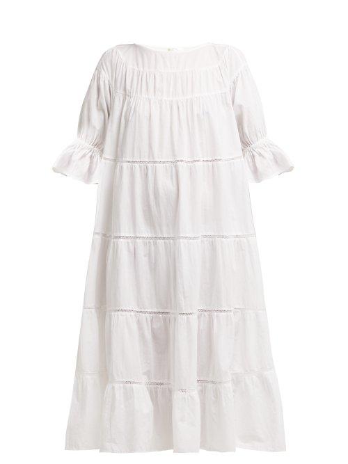 Matchesfashion.com Merlette - Paradis Tiered Cotton Dress - Womens - White