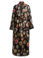 Matchesfashion.com Dolce & Gabbana - Heart Print Tie Waist Silk Robe - Womens - Black Print