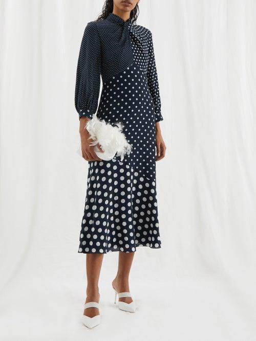Erdem - Keena Polka-dot Crepe De Chine Midi Dress - Womens - Navy White