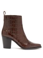 Matchesfashion.com Ganni - Callie Western Crocodile Effect Leather Boots - Womens - Dark Brown