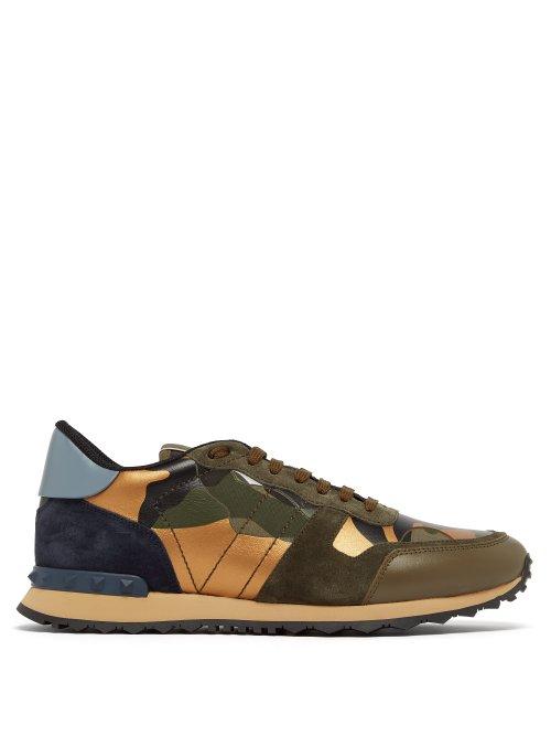 Matchesfashion.com Valentino - Camouflage Rockrunner Suede And Leather Trainers - Mens - Green