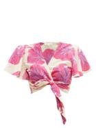 Matchesfashion.com Diane Von Furstenberg - Hailey Floral Print Cotton Blend Voile Wrap Blouse - Womens - Pink Multi