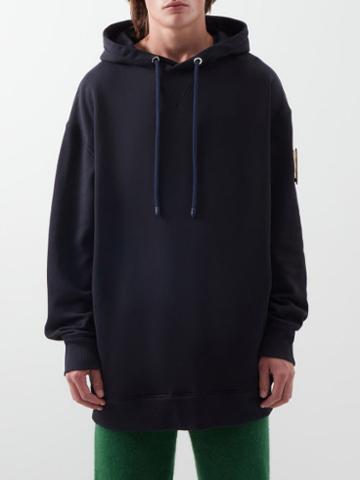 1 Moncler Jw Anderson - Leather-logo Cotton-jersey Hooded Sweatshirt - Mens - Navy