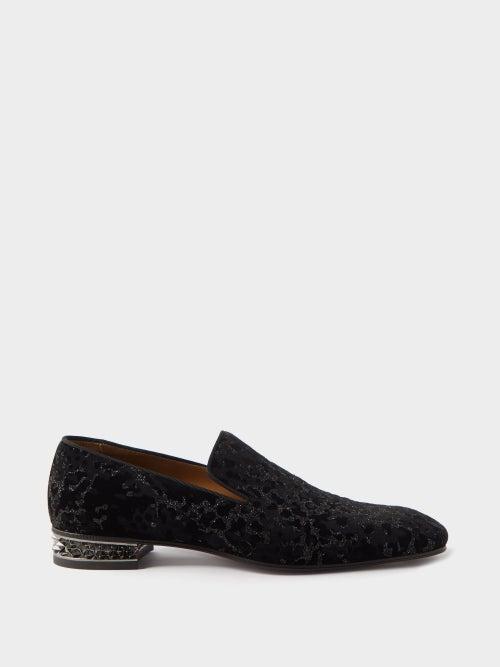 Christian Louboutin - Dandyrocks Spiked-heel Velvet Loafers - Mens - Black
