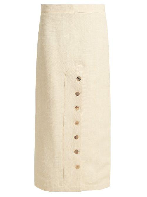 Matchesfashion.com Raey - Linen Button Front Skirt - Womens - Ivory