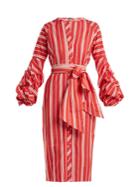 Johanna Ortiz Striped Balloon-sleeve Linen Dress