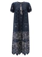 Matchesfashion.com Vita Kin - Rushka Embroidered Linen Dress - Womens - Navy White