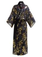 Matchesfashion.com Mame Kurogouchi - Floral Print Silk Blend Fil Coup Coat - Womens - Navy Multi