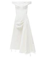 Matchesfashion.com Alexander Mcqueen - Off The Shoulder Denim Dress - Womens - White