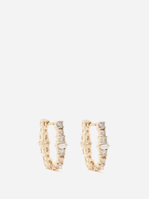 Ileana Makri - Rivulet Diamond & 18kt Gold Hoop Earrings - Womens - Gold Multi