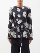 Raey - Drawstring-waist Frazzled Poppy Silk-blend Top - Womens - Black Print