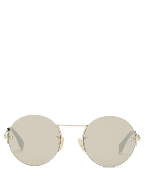 Matchesfashion.com Fendi - Ff-engraved Rimless Round Metal Sunglasses - Mens - Gold