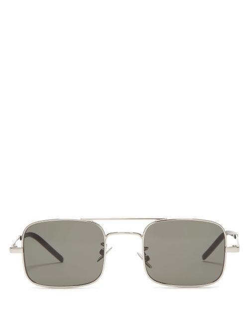 Matchesfashion.com Saint Laurent - Square Metal Sunglasses - Womens - Silver