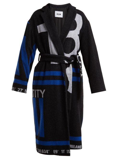 Matchesfashion.com Msgm - Logo Wool Blend Robe Coat - Womens - Black Multi