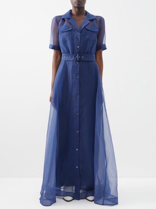 Staud - Millie Organza Shirt Dress - Womens - Navy
