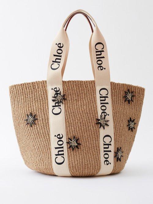 Chlo - X Mifuko Leather-star Raffia Basket Bag - Womens - Beige