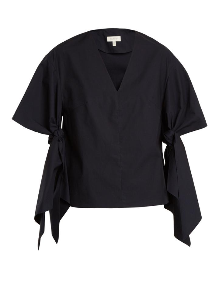 Delpozo V-neck Sleeve-tie Cotton Top