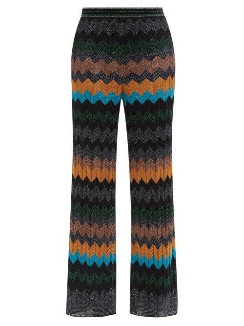 Missoni - Zigzag Metallic-jacquard Flared Trousers - Womens - Black Multi
