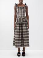 Molly Goddard - Shoulder-ties Tartan Crepe Midi Dress - Womens - Grey Multi