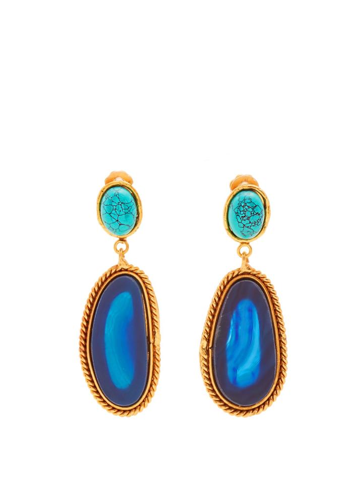 Sylvia Toledano Island Turquoise And Agate Drop Clip-on Earrings