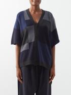 Eskandar - Intarsia Cashmere Short-sleeved Cardigan - Womens - Navy Grey