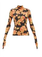 Vetements - Gloved Floral-print Jersey High-neck Top - Womens - Orange Multi