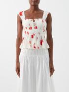Self-portrait - Wild Daisy-print Crepe Top - Womens - White Print