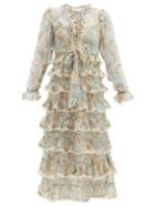Matchesfashion.com Zimmermann - Ladybeetle Tiered Paisley-print Silk Dress - Womens - Blue Multi