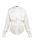Matchesfashion.com Balmain - Belted Silk Satin Blouse - Womens - White