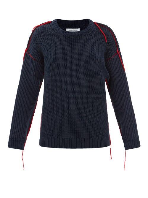 Marine Serre - Loose-thread Cotton-blend Sweater - Womens - Navy