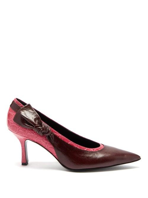 Matchesfashion.com Erdem - Joanne Contrast Croc Embossed Leather Pumps - Womens - Burgundy Multi