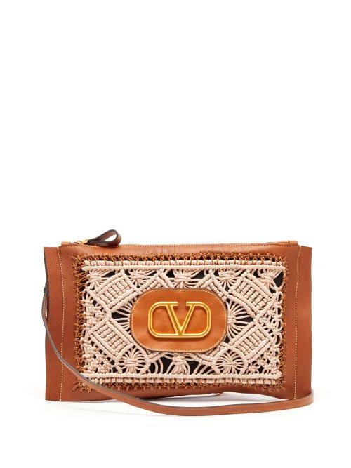 Matchesfashion.com Valentino - Go Logo Escape Macram Leather Cross Body Bag - Womens - Tan Multi