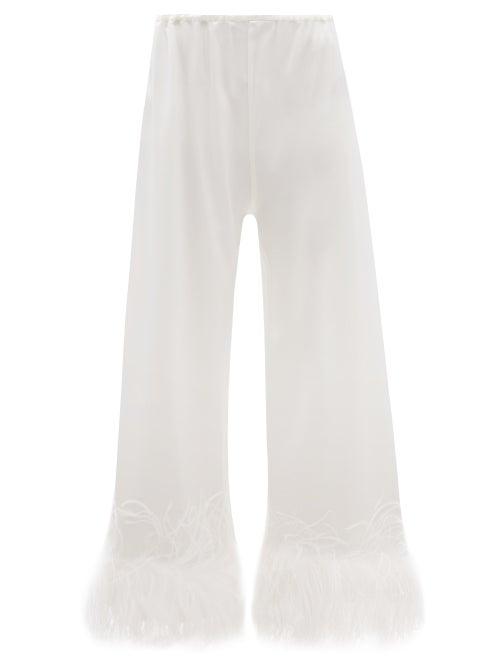 Ladies Rtw 16arlington - Mandrake Feather-trim Satin Trousers - Womens - Ivory
