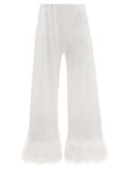 Ladies Rtw 16arlington - Mandrake Feather-trim Satin Trousers - Womens - Ivory