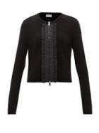 Moncler - Ruffled-placket Zip-up Cotton Cardigan - Womens - Black