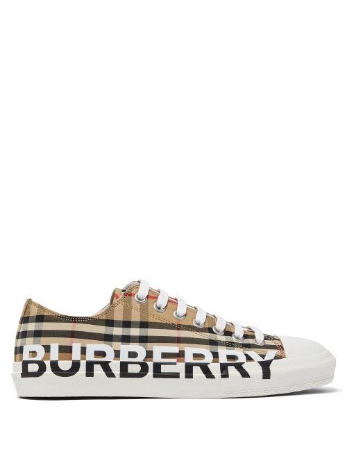 Matchesfashion.com Burberry - Larkhall Vintage-check Logo-print Canvas Trainers - Mens - Beige