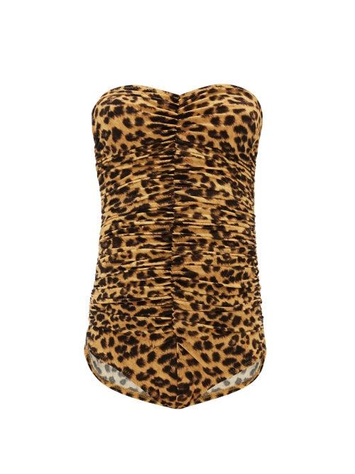 Matchesfashion.com Norma Kamali - Slinky Mio Leopard-print Shirred Swimsuit - Womens - Leopard