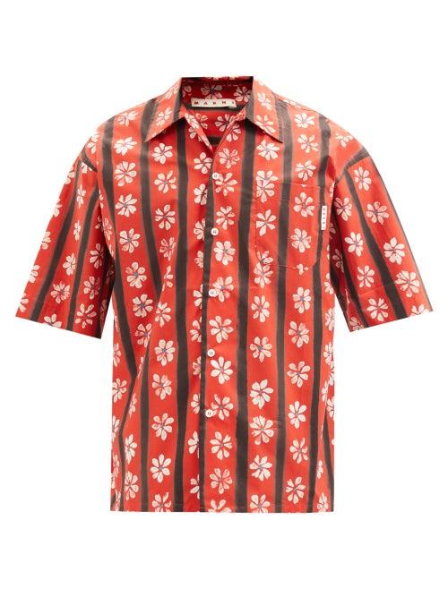 Marni - Daisy Lane-print Cotton-poplin Bowling Shirt - Mens - Red Multi