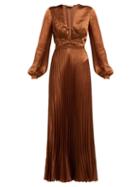 Matchesfashion.com Raquel Diniz - Olivia Polka Dot Silk Satin Dress - Womens - Brown White