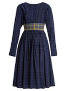 Natasha Zinko Plaid Gathered Cotton Midi Dress