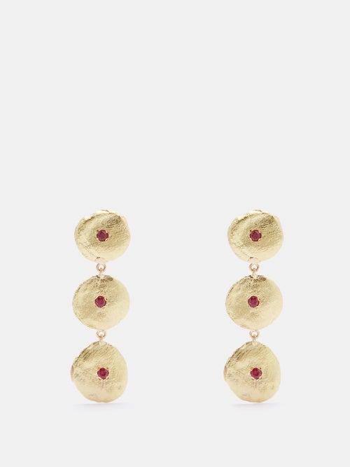 Alia Bin Omair - Satami Ruby & 18kt Gold Drop Earrings - Womens - Yellow Gold
