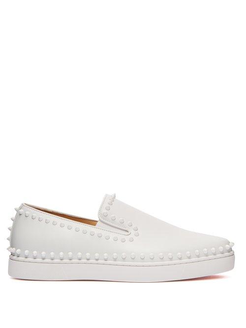 Matchesfashion.com Christian Louboutin - Pik Boat Spike Leather Slip On Trainers - Mens - White