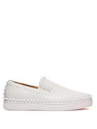 Matchesfashion.com Christian Louboutin - Pik Boat Spike Leather Slip On Trainers - Mens - White