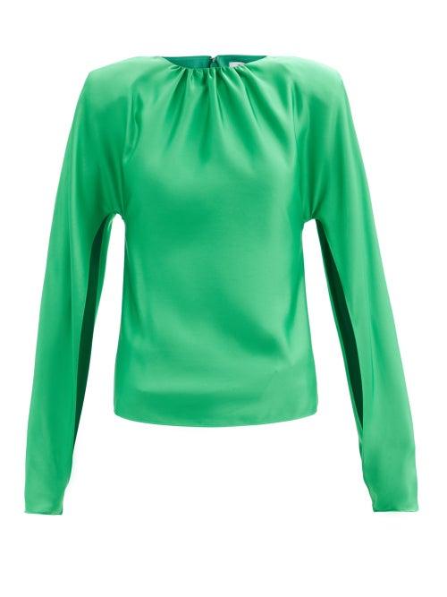 Matchesfashion.com The Attico - Split-sleeve Satin Blouse - Womens - Emerald