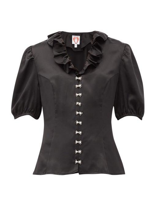 Matchesfashion.com Shrimps - Levi Faux-pearl Embellished Silk-satin Blouse - Womens - Black
