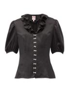 Matchesfashion.com Shrimps - Levi Faux-pearl Embellished Silk-satin Blouse - Womens - Black